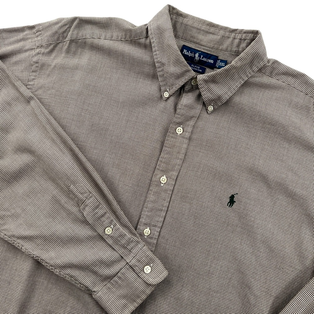 Ralph Lauren BLAKE Button Down Shirt Mens XXL Brown Houndstooth Oversized Preppy